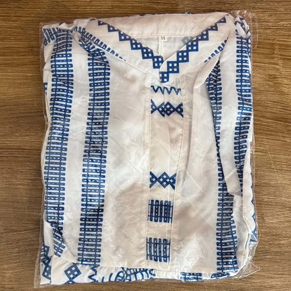 Blue and White Tribal Like Patterned Lightweight Sundress - Picture 9 of 12